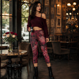 Rote Spitzenrosen Romantische Gotische Blumenmode Capri Leggings