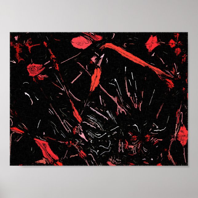 Rote Splint, abstrakte Kunst, schwarze Leinwand Poster (Vorne)