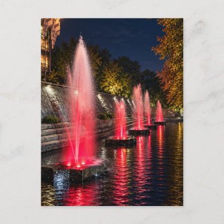 Rote Springbrunnen Reflexionen Nacht Postkarte