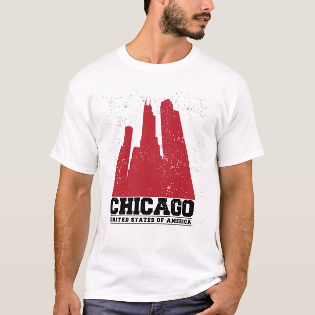 Rote Stadt-Skyline Chicagos, Illinois | T-Shirt (Vorderseite)