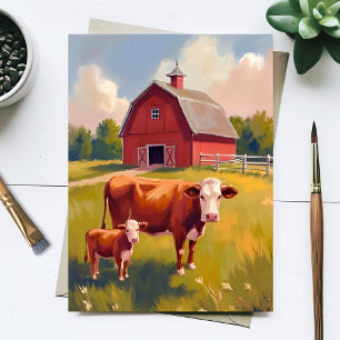 Rote Stalltiere — Kuhmalerei Postkarte