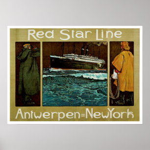 Rote Stern-Linie ~ Antwerpen= New York Poster