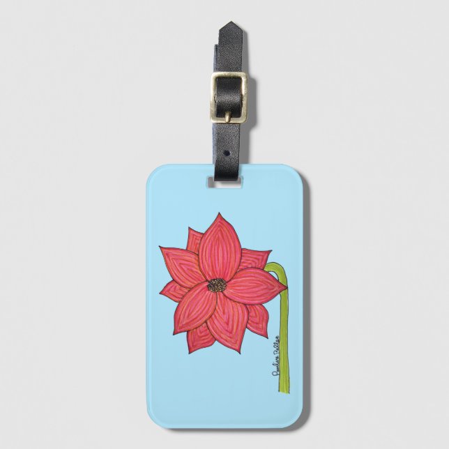 Rote Sternblume mit blauem Hintergrund Gepäckanhänger (Vorderseite Vertikal)