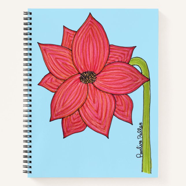 Rote Sternblume mit blauem Hintergrund Notizbuch (Vorderseite)
