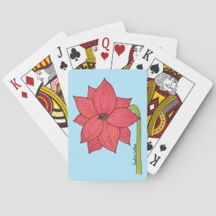 Rote Sternblume mit blauem Hintergrund Spielkarten