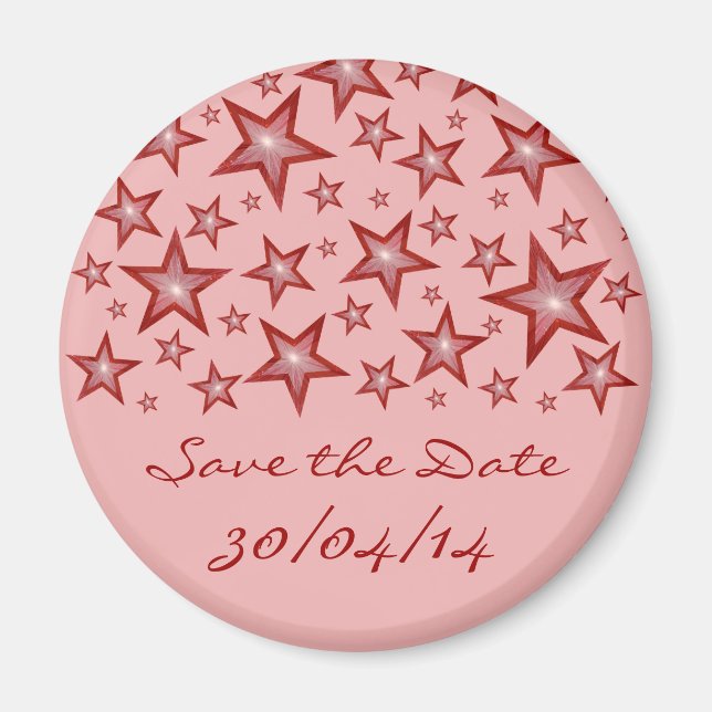 Rote Sterne "Save the Date" Kühlschrankmagnet rosa Magnet (Vorne)