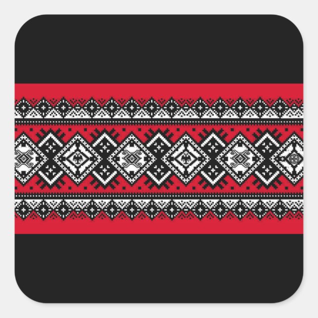 Rote Stickerei Quadratischer Aufkleber (Vorderseite)