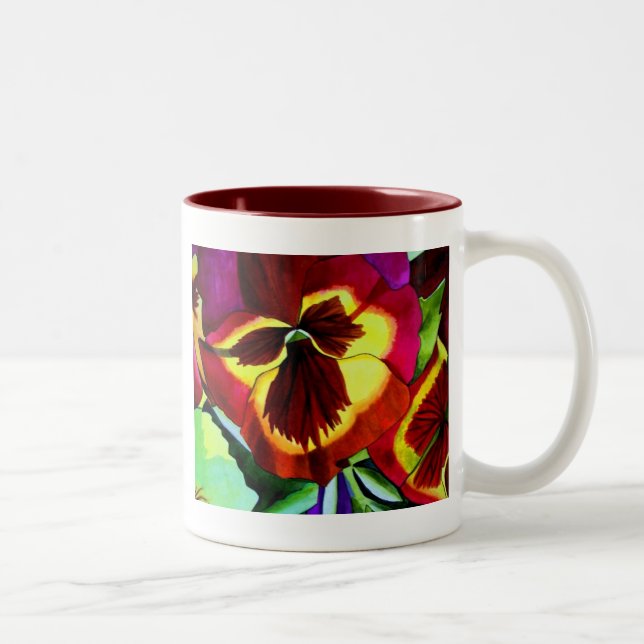 Rote Stiefmütterchen Aquarell Blume Originale Kuns Zweifarbige Tasse (Rechts)