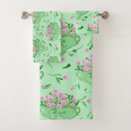 Rote Stiefmütterchen grüne Schüssel und Hintergrun Badhandtuch Set