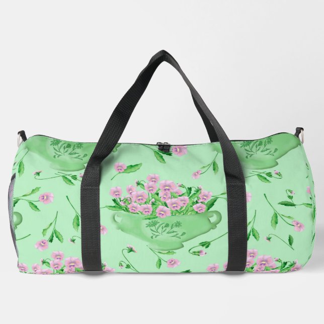 Rote Stiefmütterchen grüne Schüssel und Hintergrun Duffle Bag (Rückseite)