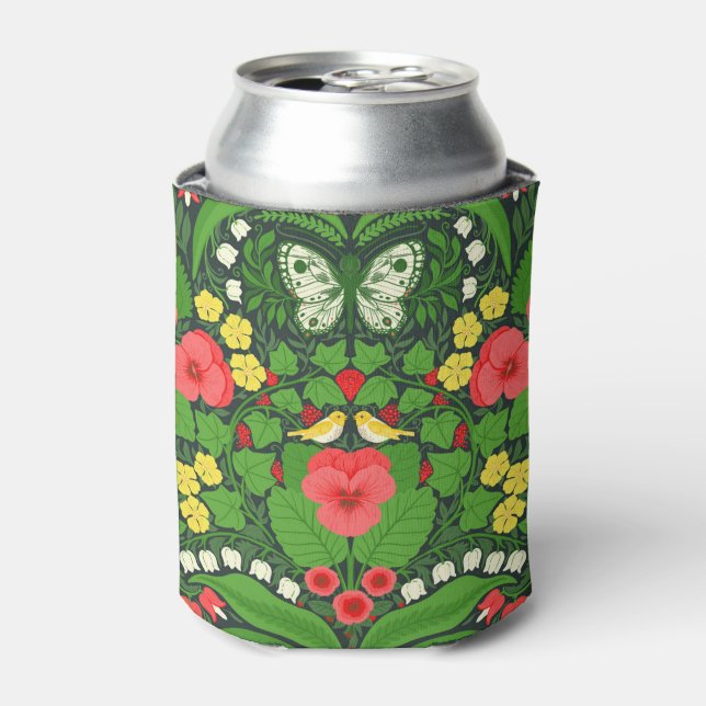 Rote Stiefmütterchen, Vögel und Schmetterlinge Dosenkühler (Kanne Vorderseite)