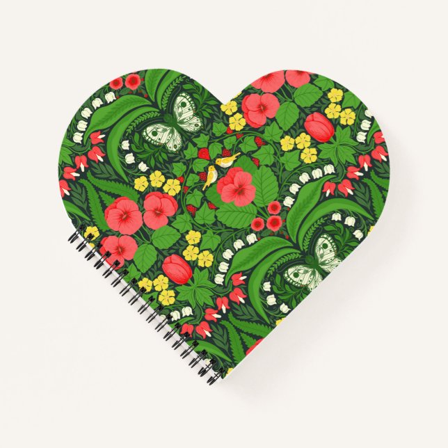 Rote Stiefmütterchen, Vögel und Schmetterlinge Notizbuch (Vorderseite)