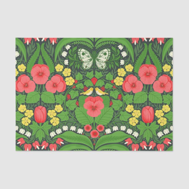 Rote Stiefmütterchen, Vögel und Schmetterlinge Seidenpapier (Vorderseite)