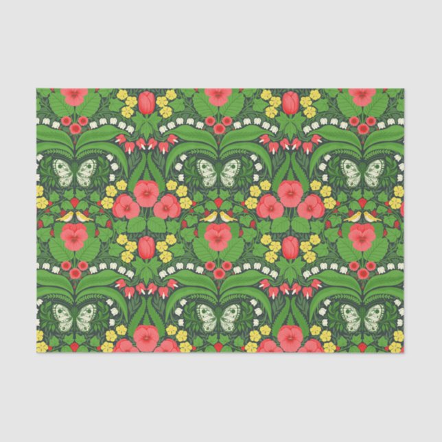 Rote Stiefmütterchen, Vögel und Schmetterlinge Seidenpapier (Vorderseite)