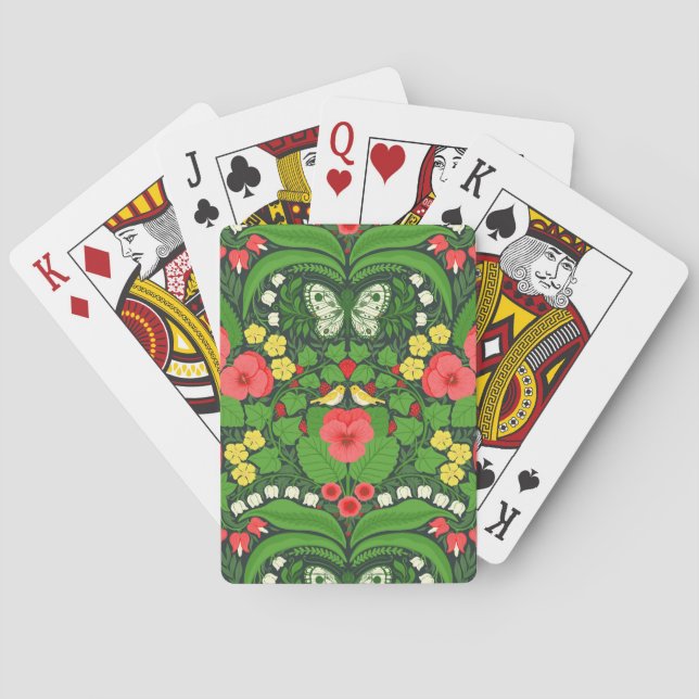 Rote Stiefmütterchen, Vögel und Schmetterlinge Spielkarten (Rückseite)