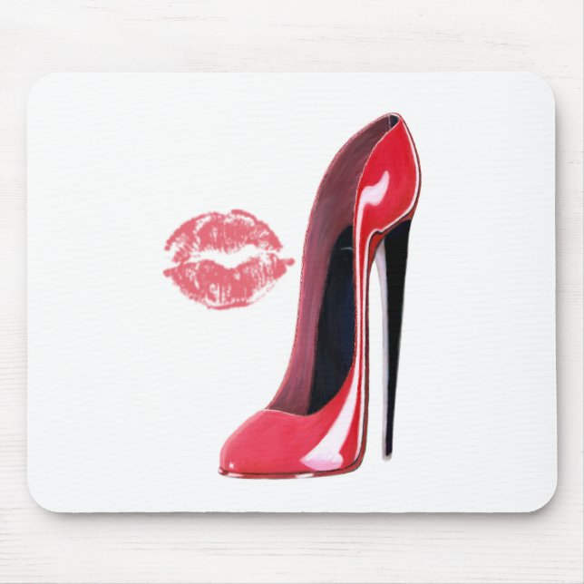 Rote Stilett-Schuh-und Kuss-Kunst Mousepad (Vorne)