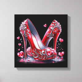 Rote Stiletto High Heels mit Herz-geformt Diamante Leinwanddruck