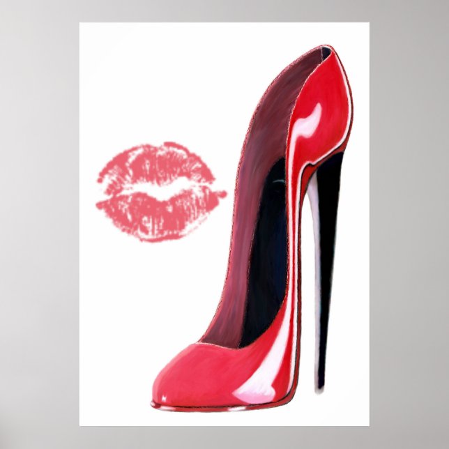 Rote Stiletto Schuhe und rote Lippen Poster (Vorne)