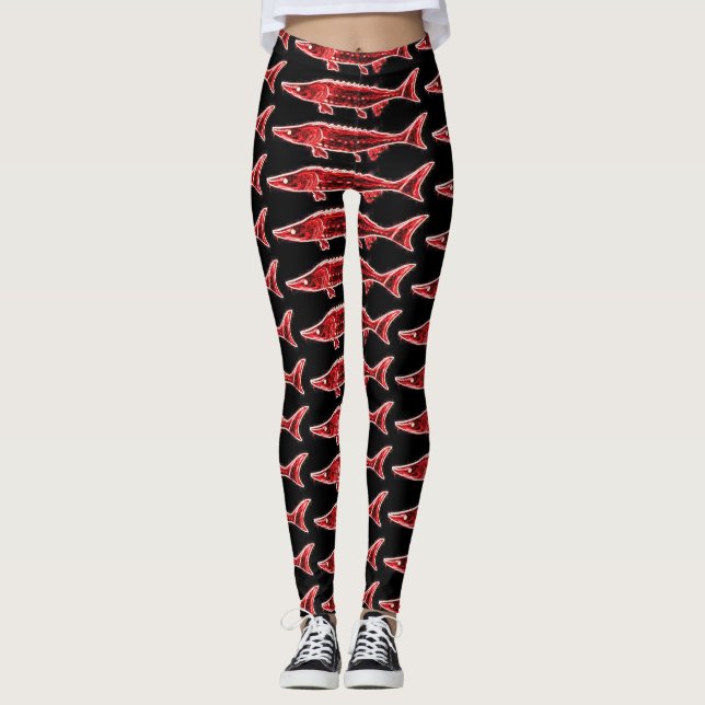 rote Störe, die Schwarzes schwimmen Leggings (Vorderseite)