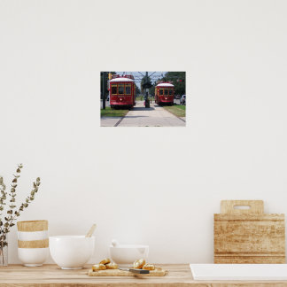 Rote Straßenbahnen in New Orleans Poster
