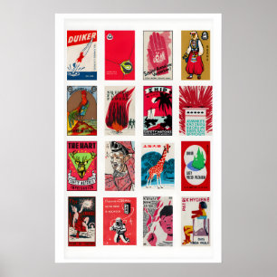 Rote Streichholzschachtel-Etiketten Grid, Vintage- Poster