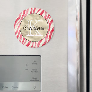 Rote Streifen aus Zuckerstangen Gold-Monogramm Magnet