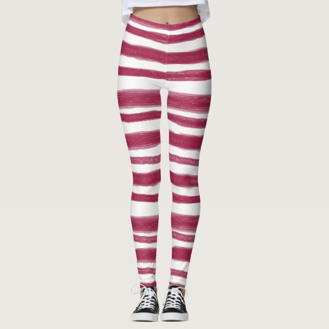 Rote Streifen Bordeaux  Leggings (Vorderseite)
