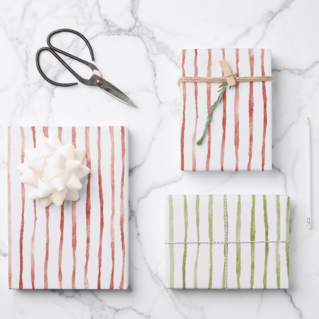Rote Streifen Geburtstag Geschenkpapier Set (Vorderseite)