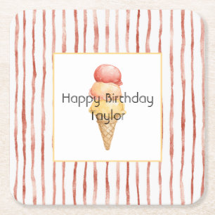 Rote Streifen Gelato Eis Geburtstag Rechteckiger Pappuntersetzer