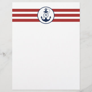 Rote Streifen mit Nautical Anchor und Monogramm