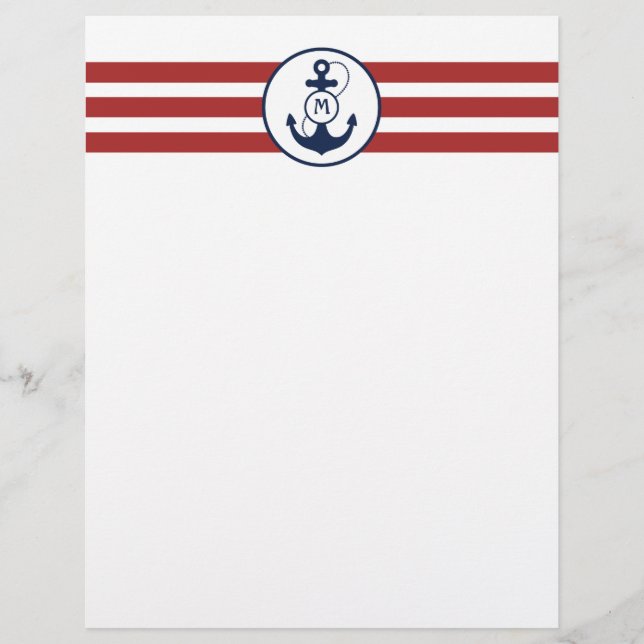 Rote Streifen mit Nautical Anchor und Monogramm (Vorderseite)