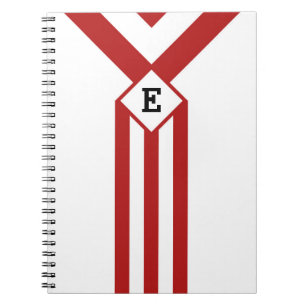 Rote Streifen und Sparren mit Monogramm auf Weiß Notizblock