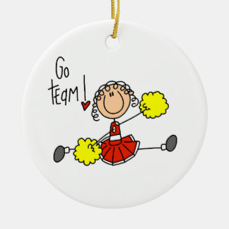 Rote Strichmännchen-Cheerleader-T - Shirts und Keramik Ornament