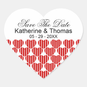 Rote Stripte Herzen Save the Date Sticker