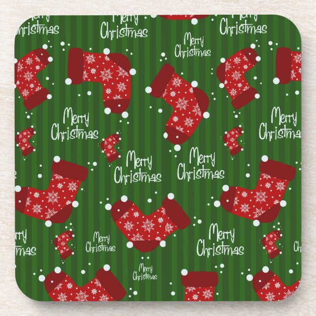 Rote Strumpf Weihnachten Untersetzer (Vorderseite)