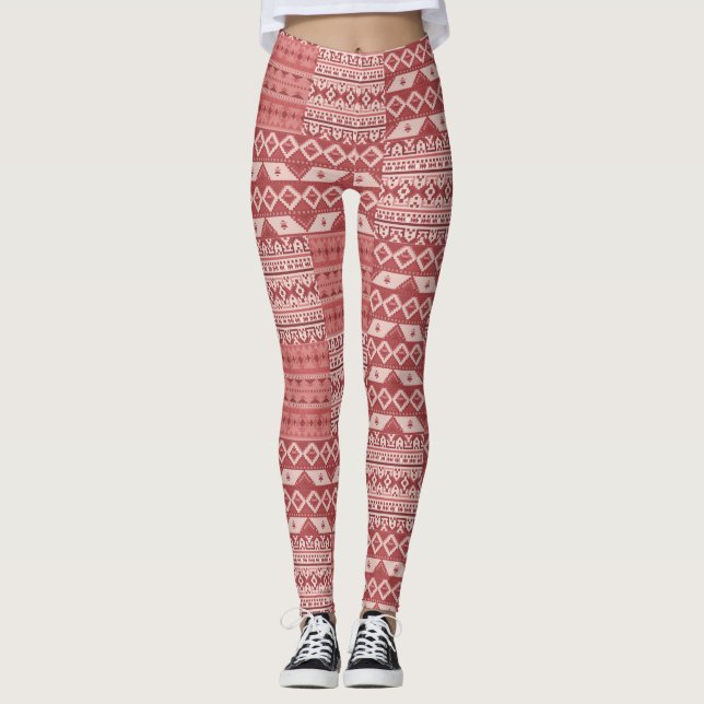 Rote Südwest-Muster-Leggings Leggings (Vorderseite)
