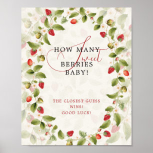 Rote süße Erdbeer-Wildblumen-Kranz-Baby-Party Poster