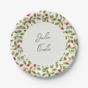 Rote süße wilde Erdbeerblumen Hochzeit Pappteller