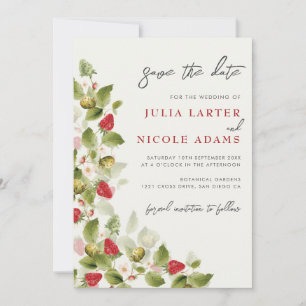 Rote süße wilde Erdbeerblüten Hochzeit Save The Date