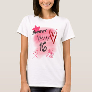 Rote Sweet 16 Airbrush-Ästhetik, bekrönt T-Shirt