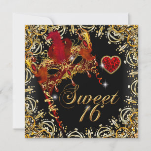 Rote Sweet Sixteen Sweet 16 Masquerade Gold Einladung
