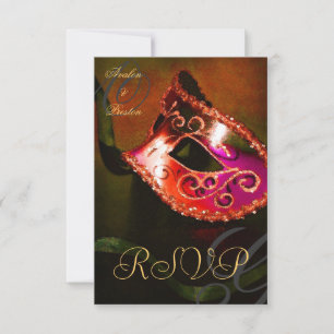 Rote Swirl-Masqueradenmaske RSVP-Einladung RSVP Karte