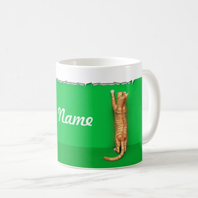 Rote Tabby-Katze zerreißt Papier-Kaffeetasse Kaffeetasse (VorderseiteRechts)