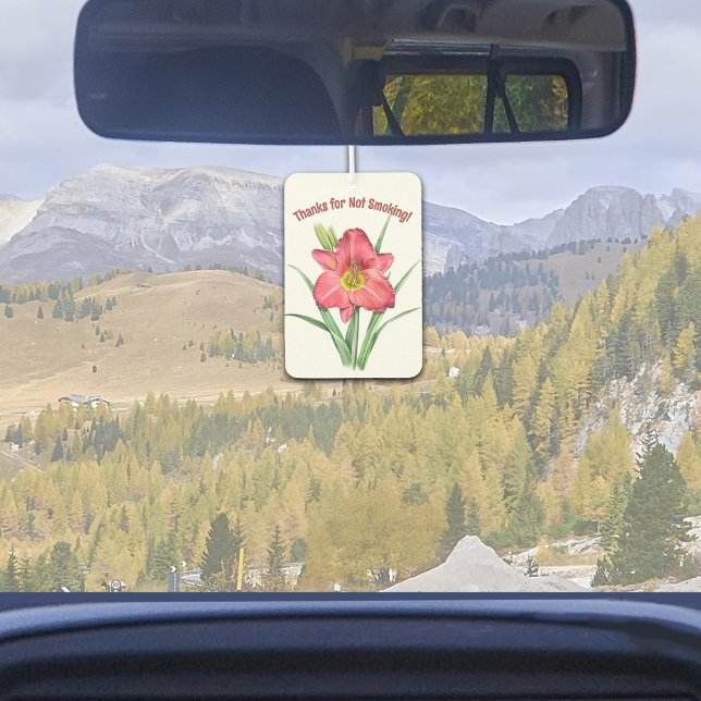 Rote Taglilie Blume Botanische Kunst Personalisier Autolufterfrischer (Red Daylily Flower Botanical Art Design Customizeable Air Freshener for Car or Home)
