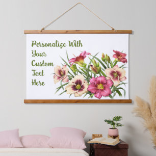 Rote Taglilien Blumen Botanische Kunst Personalisi Wandteppich Mit Holzrahmen