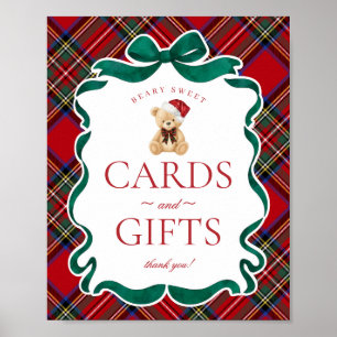 Rote Tartan-Karo-Weihnachtsbären-Karten und Gesche Poster