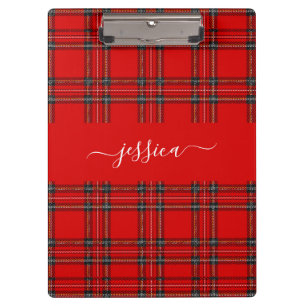 Rote Tartan-Karodecke-Schriftname-Mappe Klemmbrett