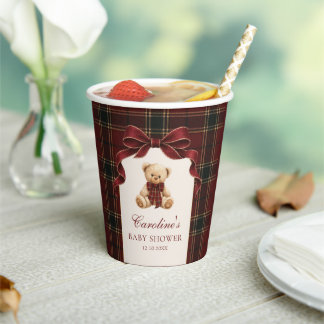 Rote Tartan-Teddybär-Baby-Shower-Papierbecher Pappbecher