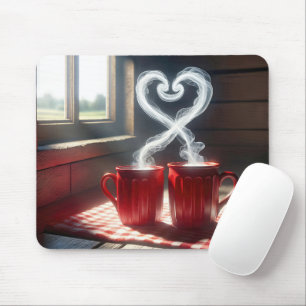 Rote Tasse mit Steamherz-Verbindung Mousepad