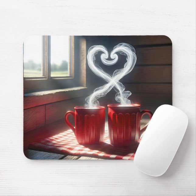Rote Tasse mit Steamherz-Verbindung Mousepad (Mit Mouse)